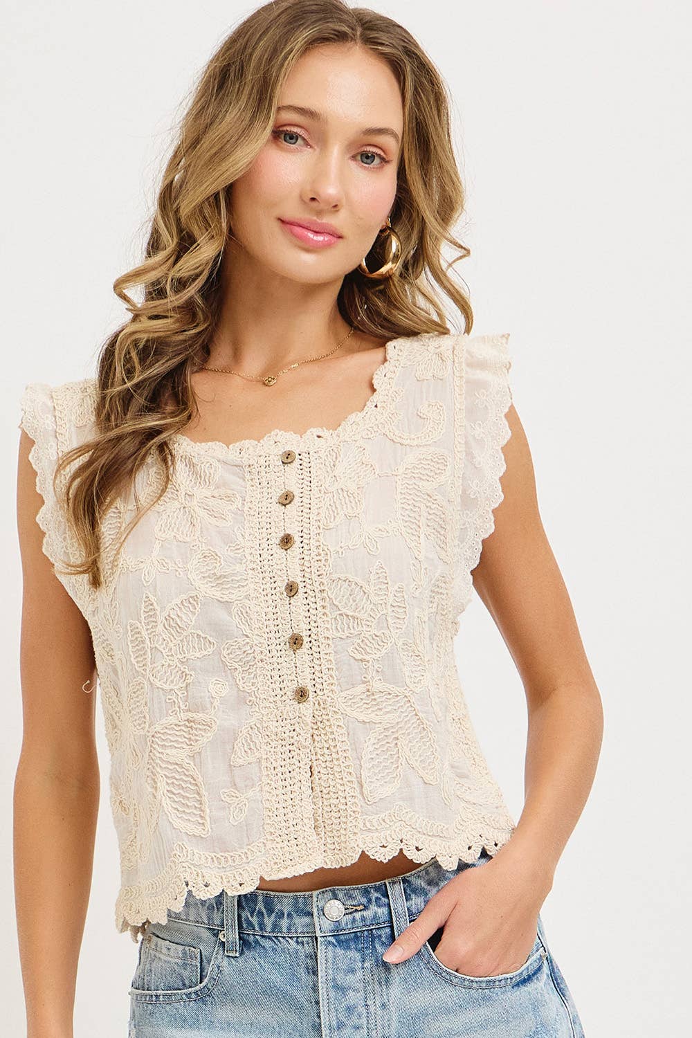 Floral Embroidered Crochet Top