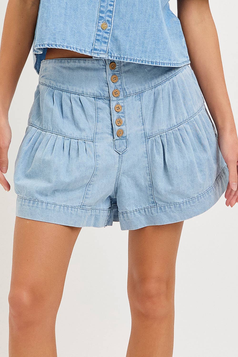 Button Front High Rise Denim Shorts