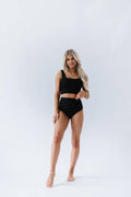 Black Square Neck Swim Top