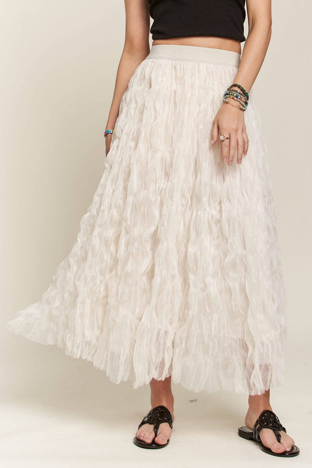 ELASTIC WAIST CLOUD FLUFFY MAXI SKIRT - CES3645