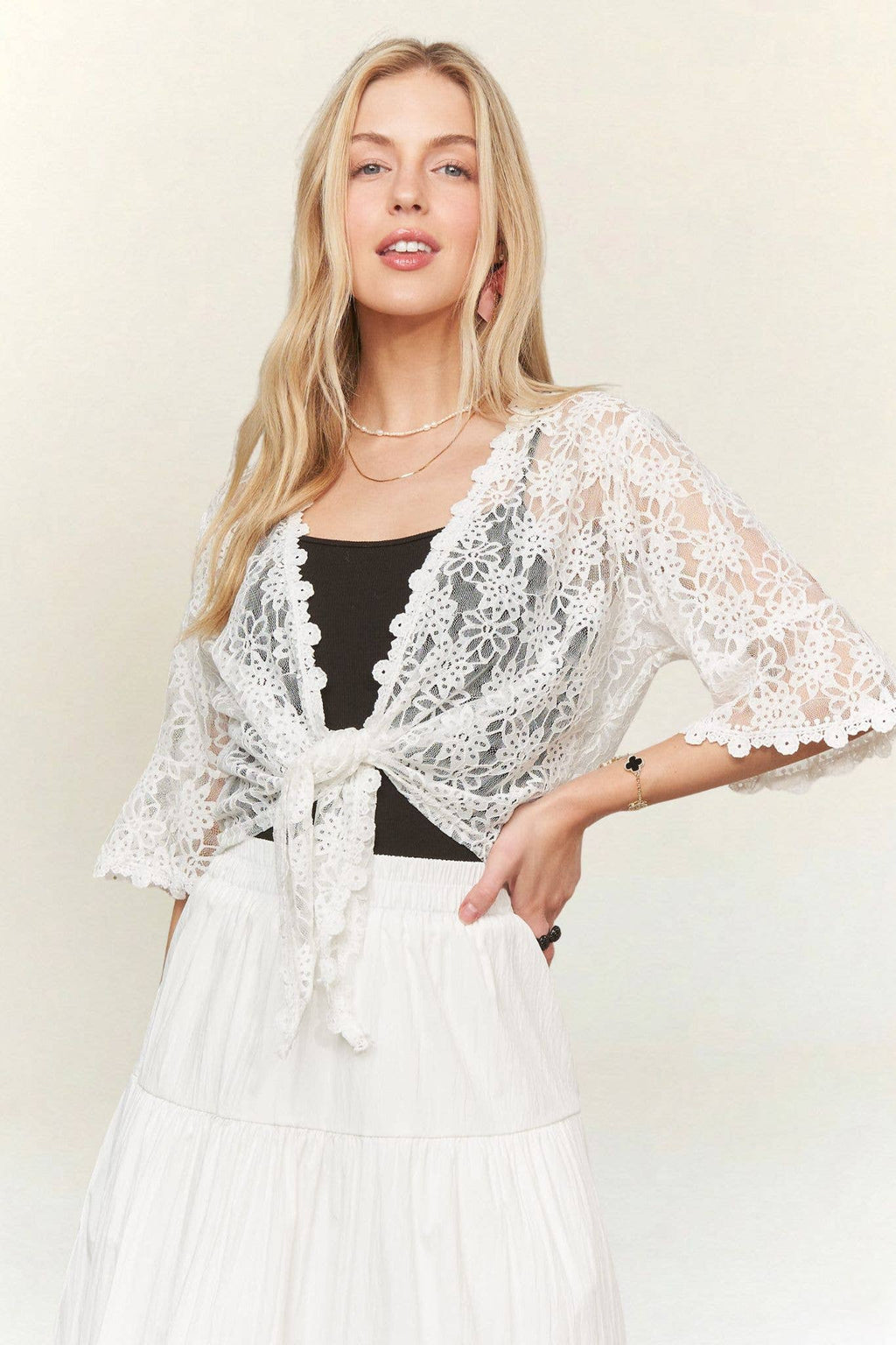 3/4 SLEEVES FLORAL LACE KIMONO CARDIGAN-CET4000