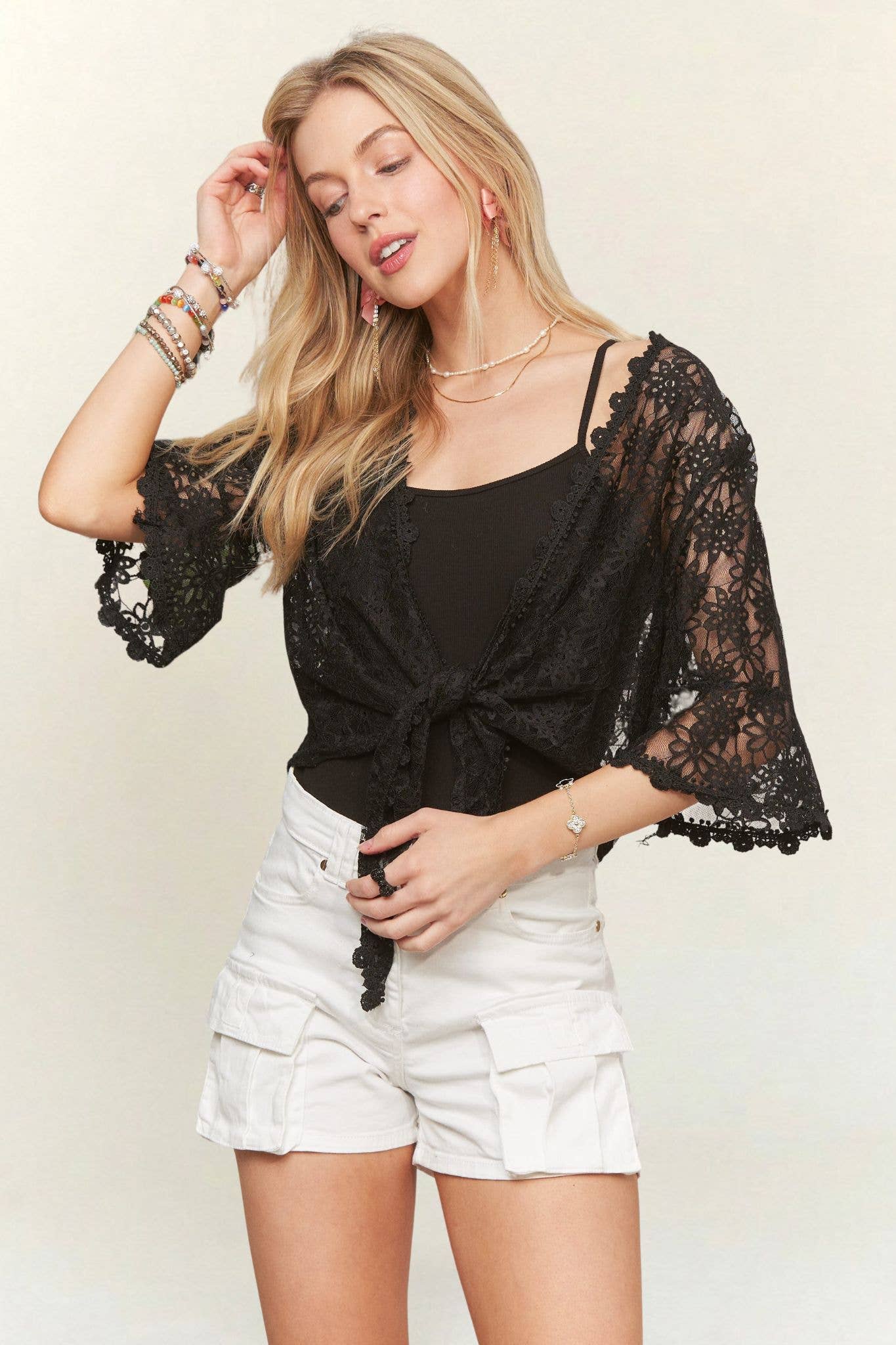 3/4 SLEEVES FLORAL LACE KIMONO CARDIGAN-CET4000