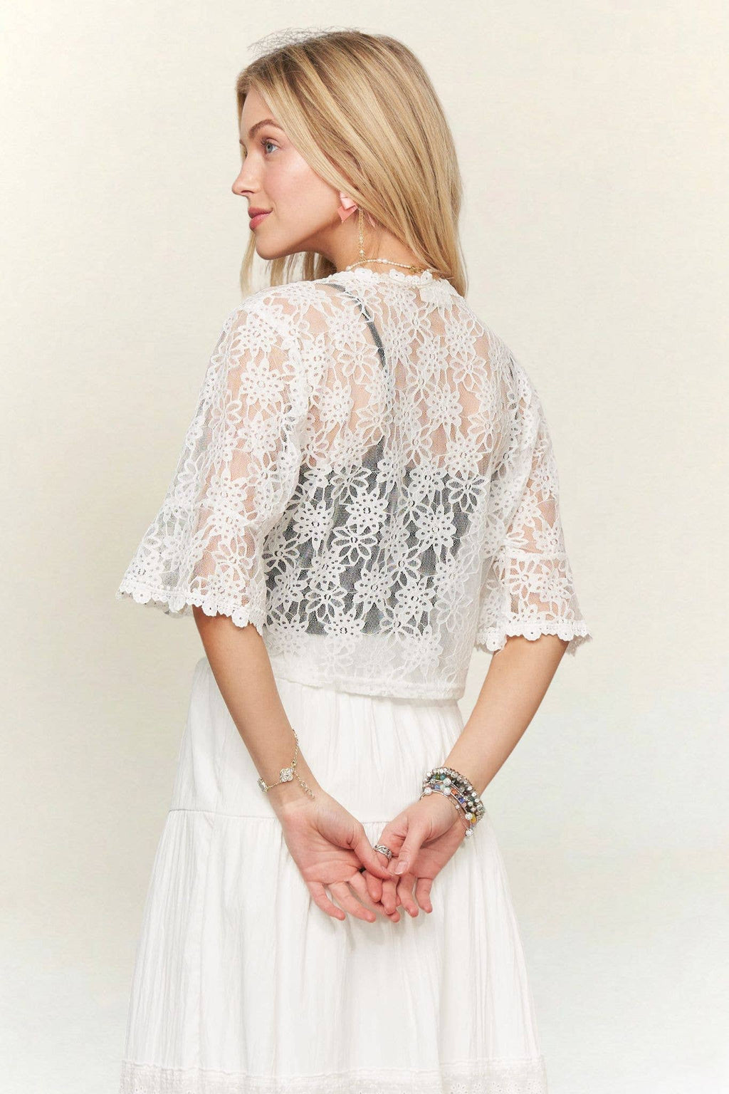 3/4 SLEEVES FLORAL LACE KIMONO CARDIGAN-CET4000