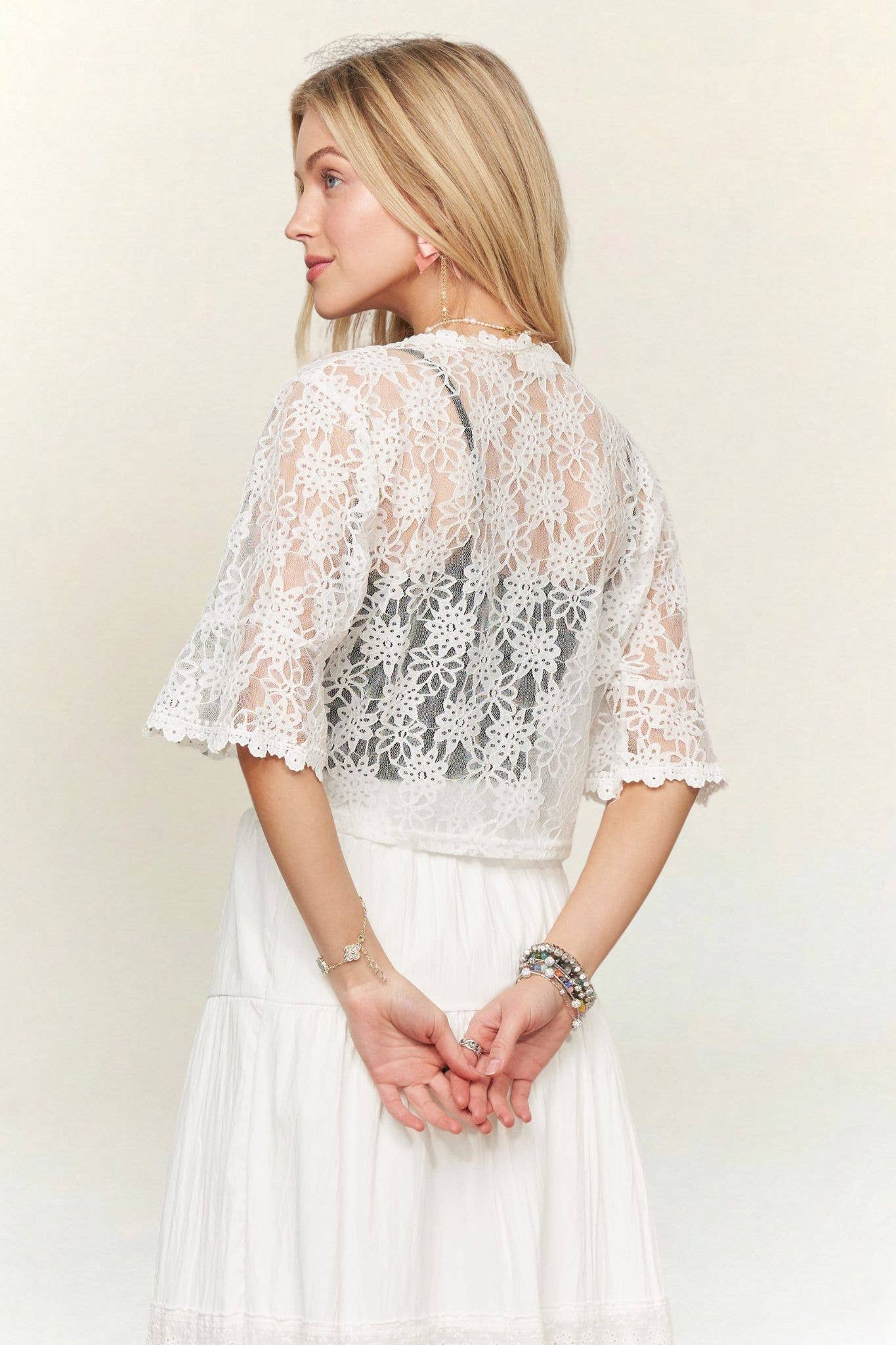 3/4 SLEEVES FLORAL LACE KIMONO CARDIGAN-CET4000
