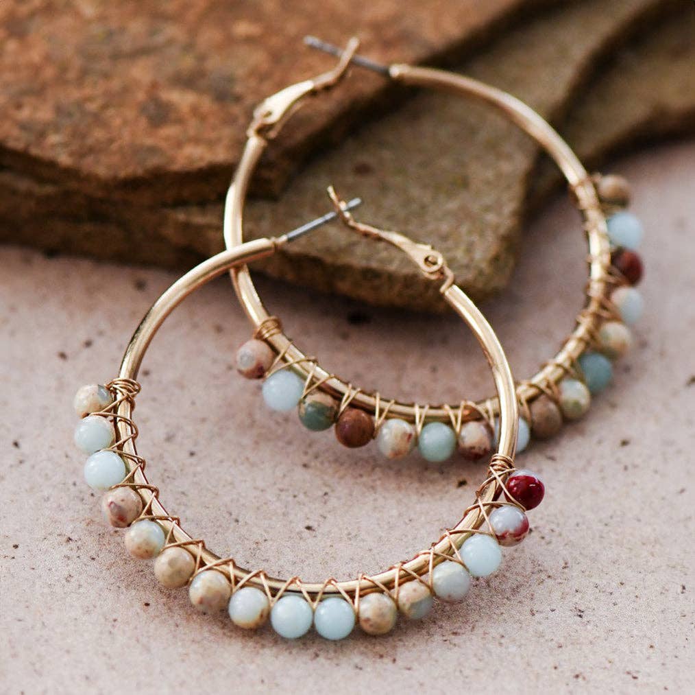 Boho Sea Sediment Jasper Stone Beaded Earrings - 6813