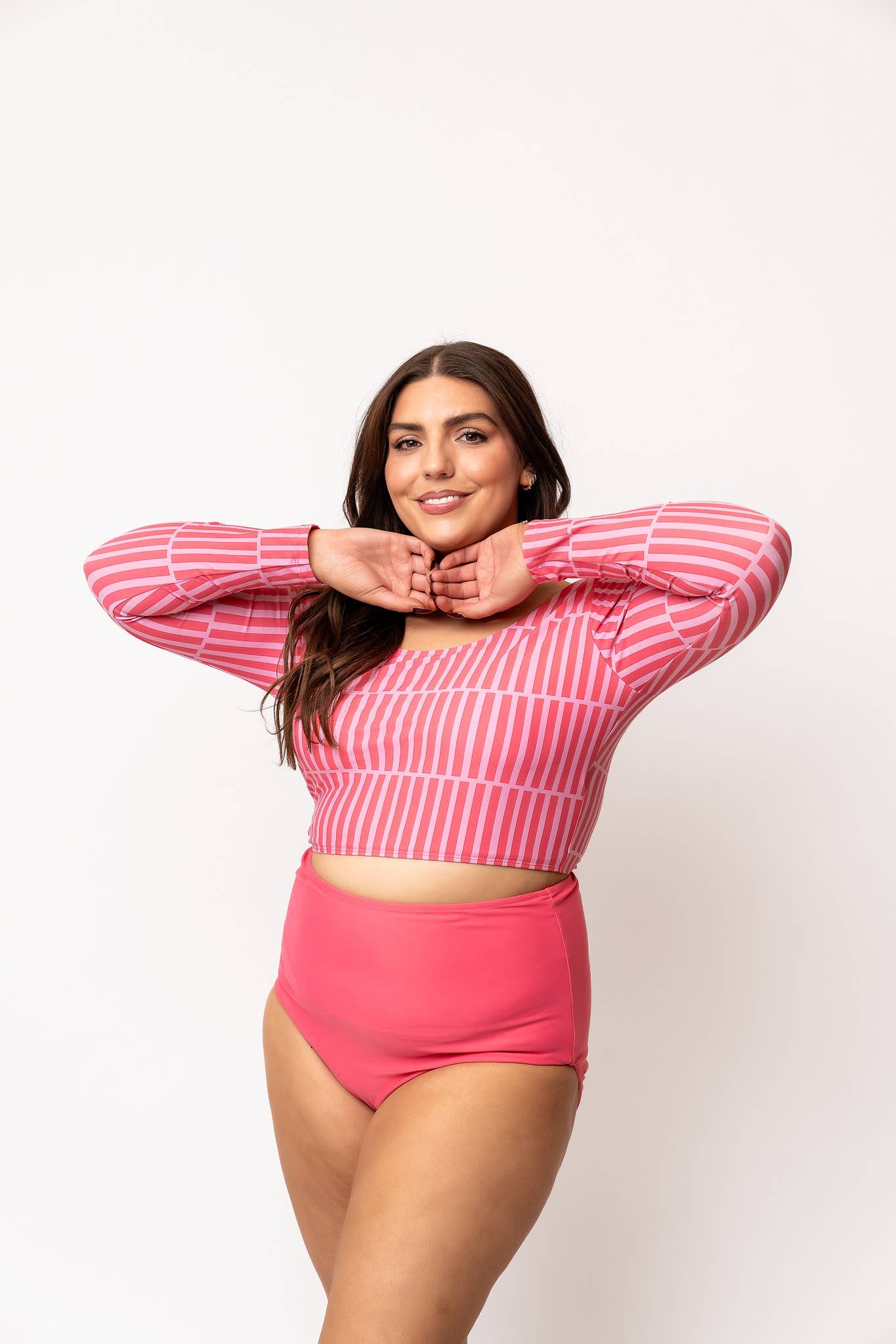 Pink Stripe Scoop Neck Rashguard Swim Top