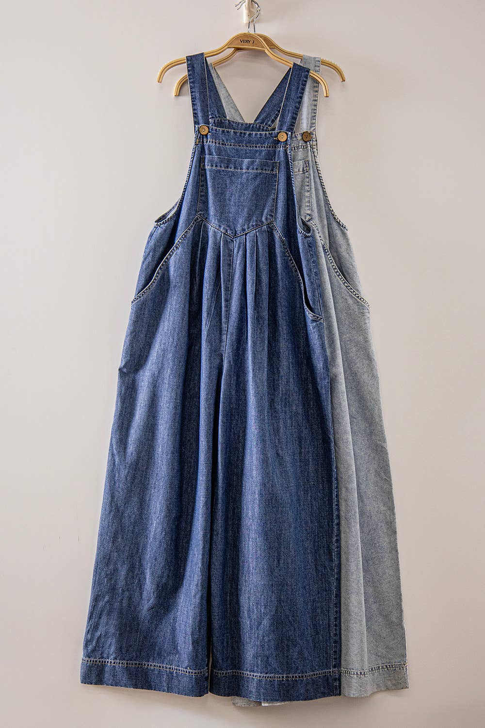 Washed Chambray Casual Wide Leg Jumpsuit