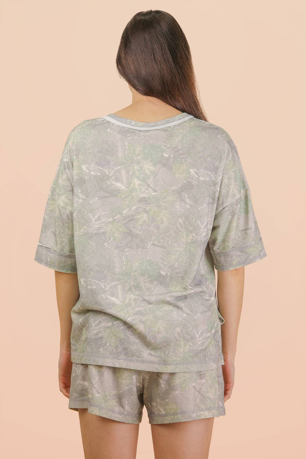 NT12458SET-Camo Print Casual Knit Top & Shorts Set