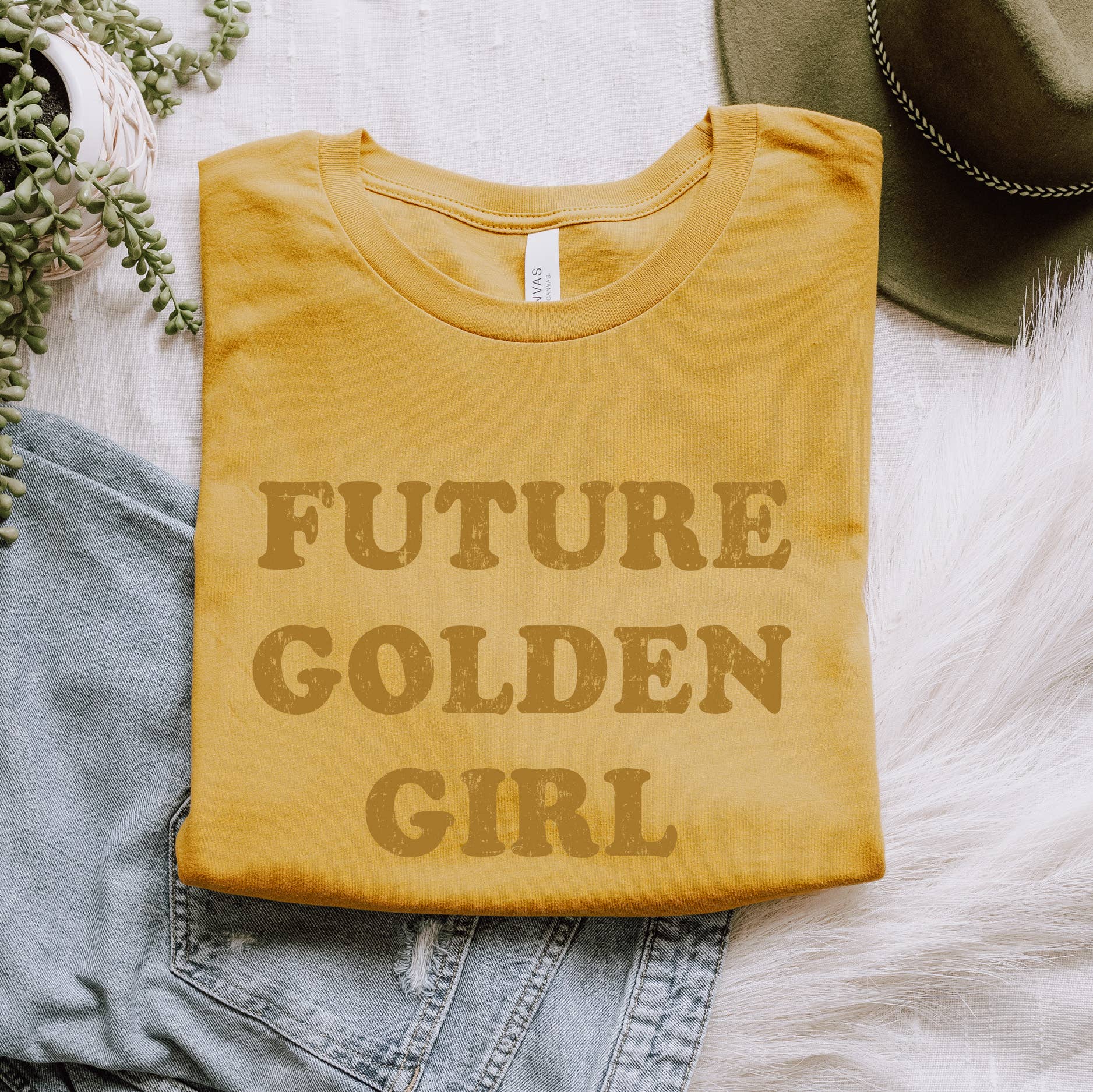 Future Golden Girl Retro Graphic Tee Gold