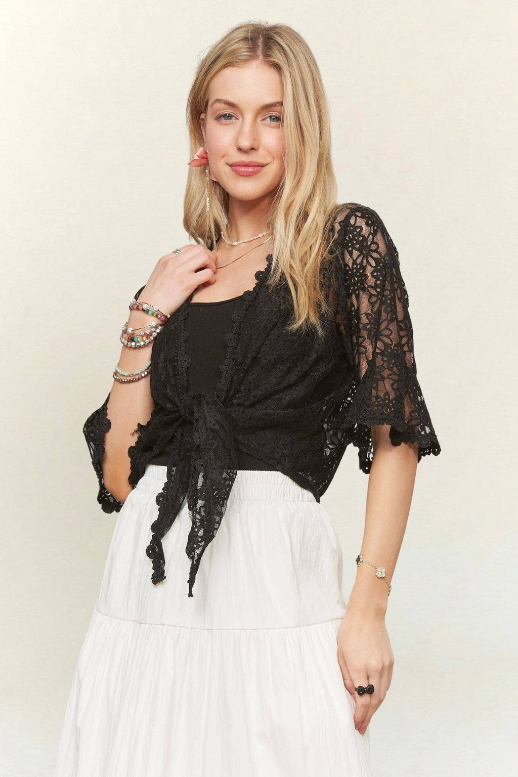 3/4 SLEEVES FLORAL LACE KIMONO CARDIGAN-CET4000