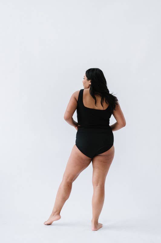 Black Square Neck Swim Top