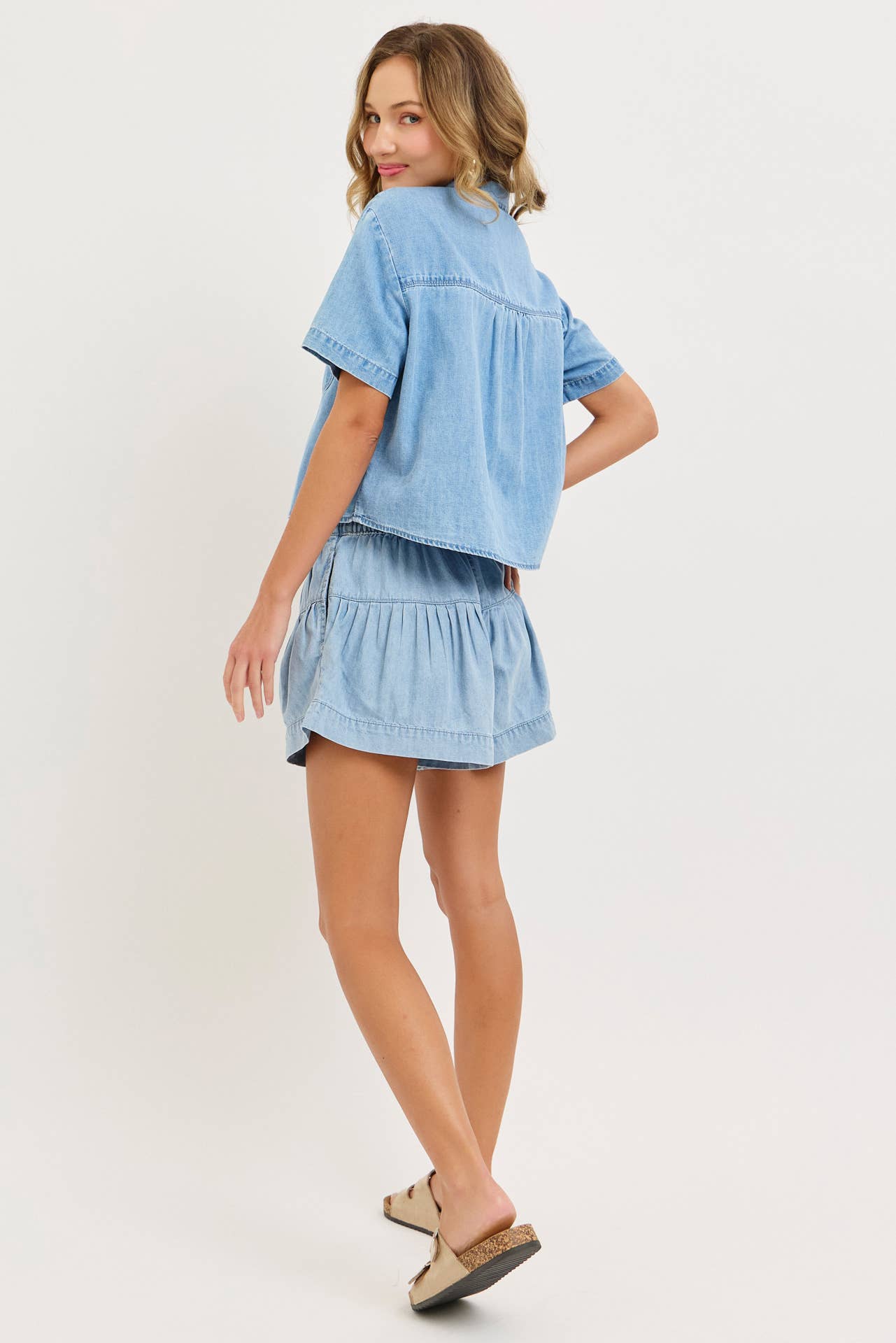 Button Front High Rise Denim Shorts