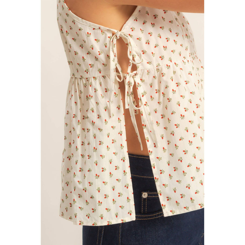 Strawberry Print Tie-Side Cami Top