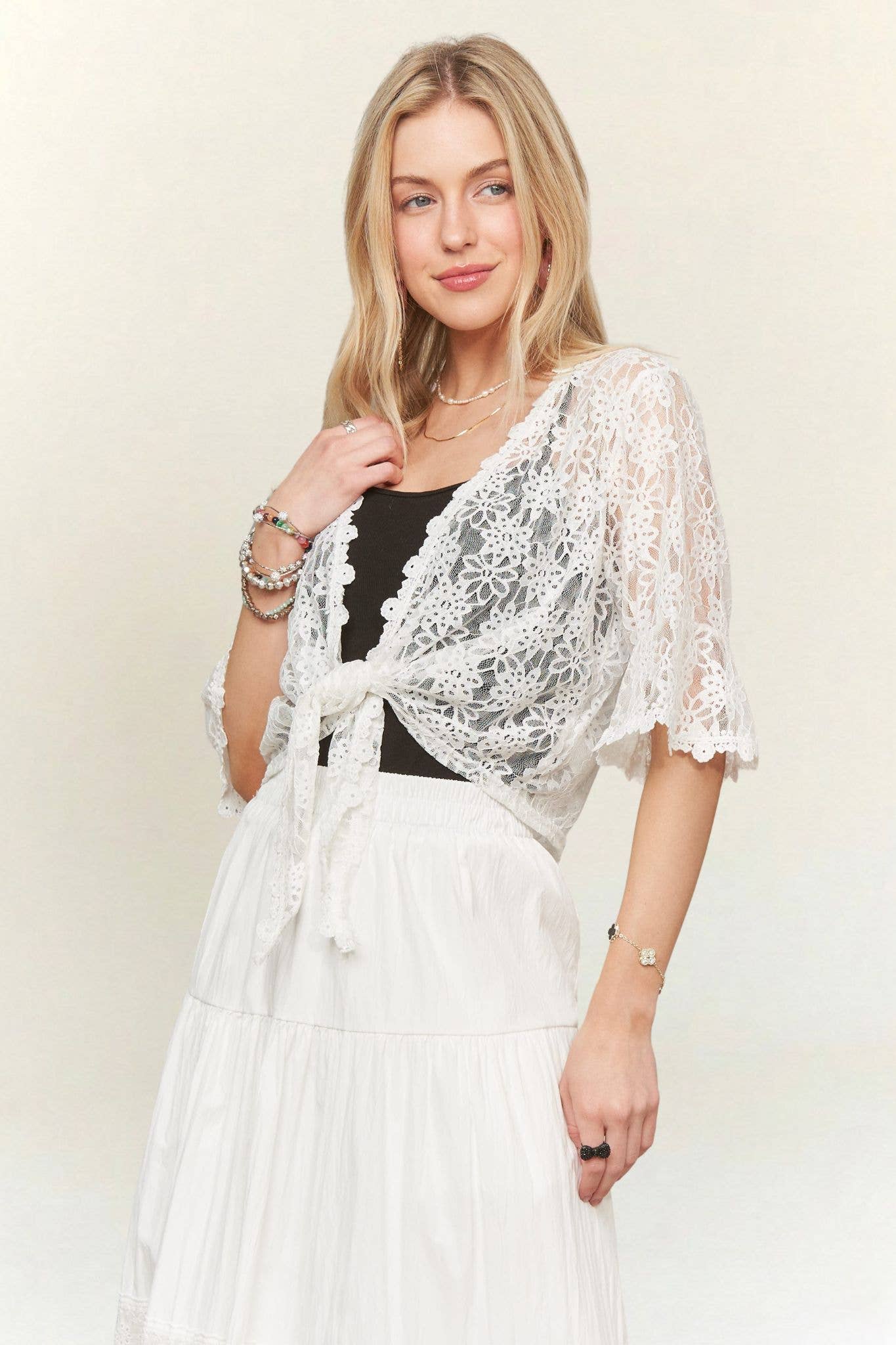 3/4 SLEEVES FLORAL LACE KIMONO CARDIGAN-CET4000