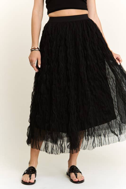 ELASTIC WAIST CLOUD FLUFFY MAXI SKIRT - CES3645