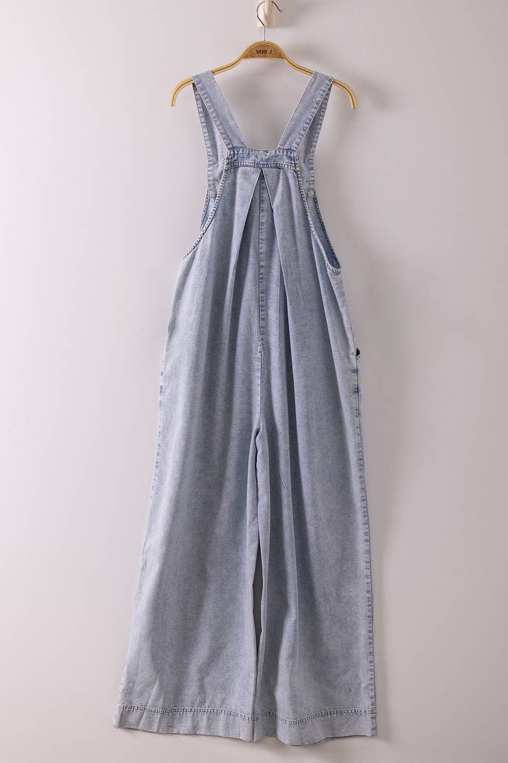 Washed Chambray Casual Wide Leg Jumpsuit