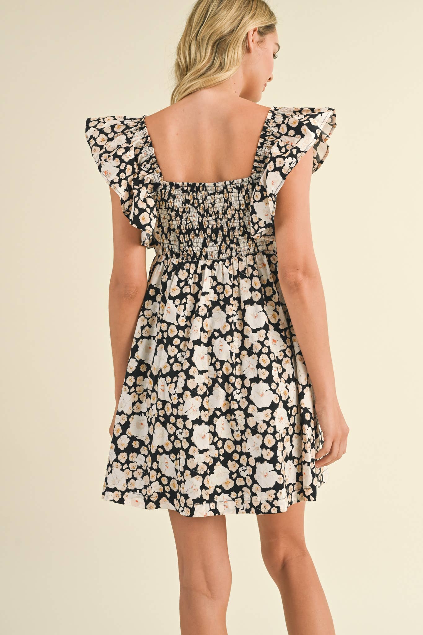FLORAL PRINT RUFFLED FLUTTER SLEEVE MINI DRESS MDR3057