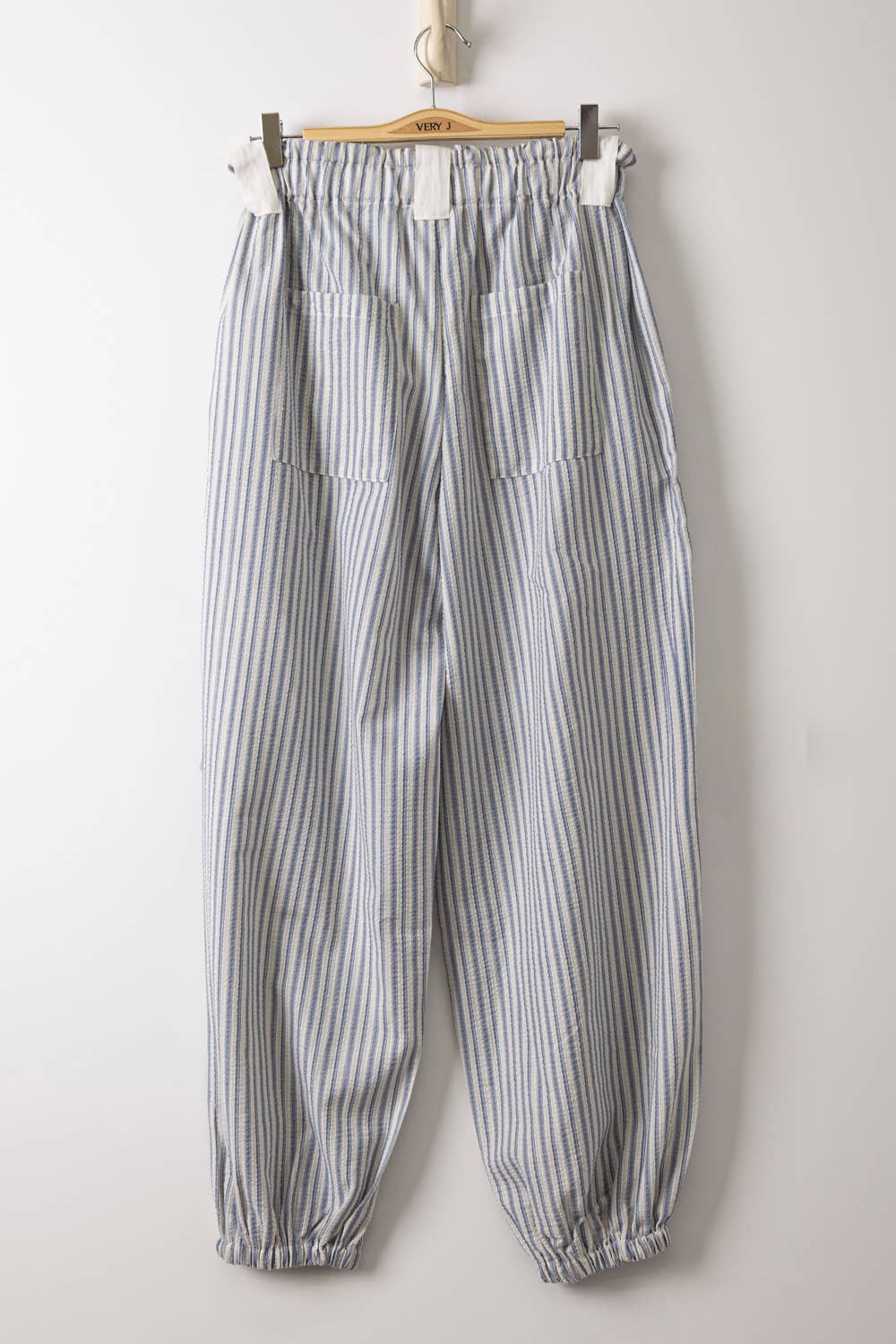 NP71004-Bow Detail Stripe Textured Woven Pants