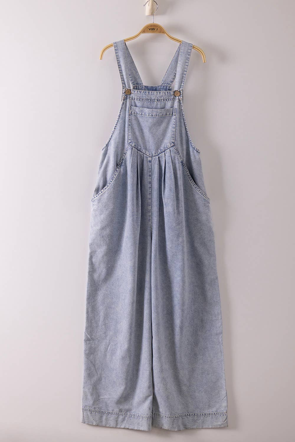 Washed Chambray Casual Wide Leg Jumpsuit