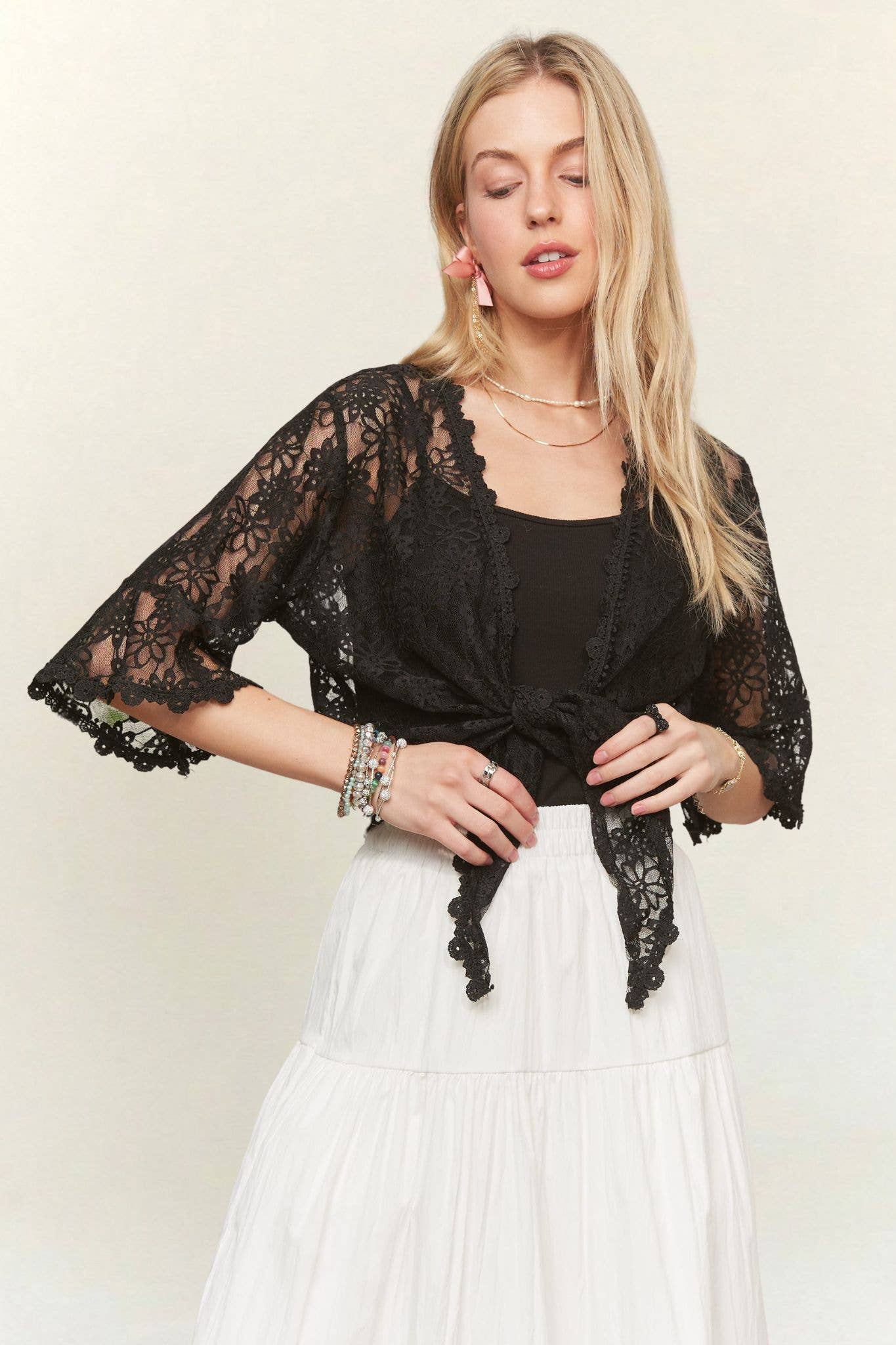 3/4 SLEEVES FLORAL LACE KIMONO CARDIGAN-CET4000