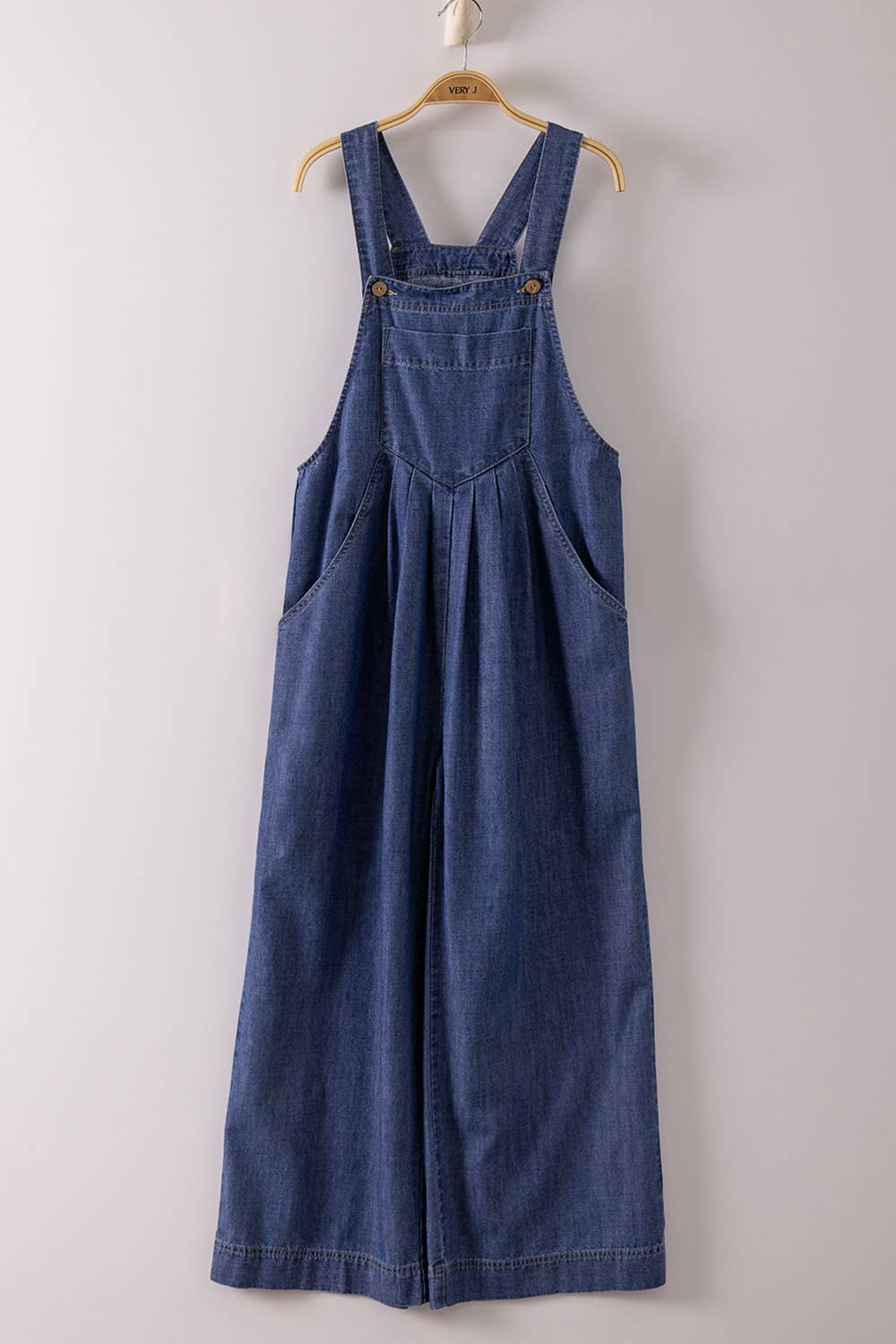 Washed Chambray Casual Wide Leg Jumpsuit