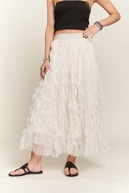 ELASTIC WAIST CLOUD FLUFFY MAXI SKIRT - CES3645