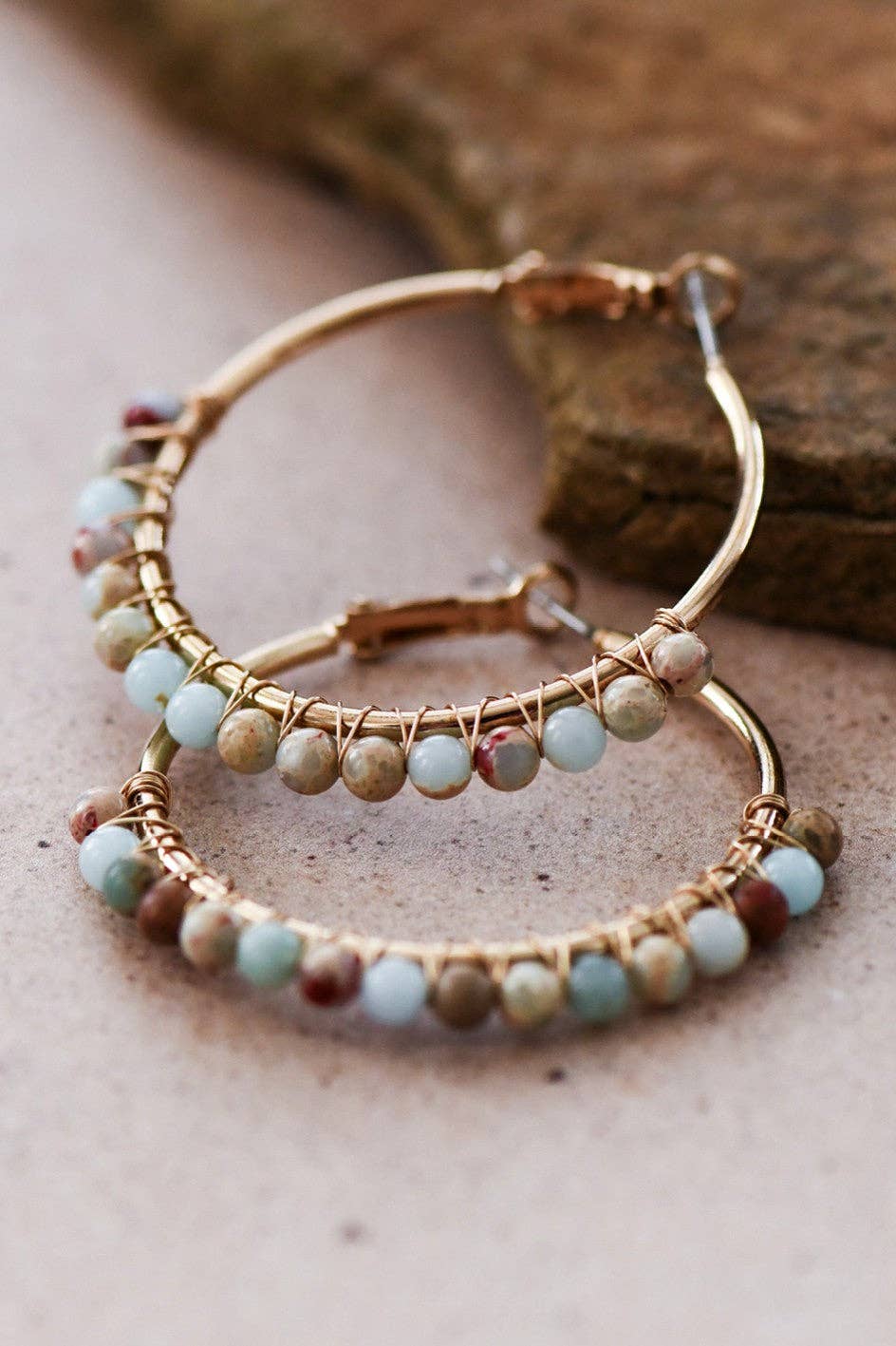 Boho Sea Sediment Jasper Stone Beaded Earrings - 6813