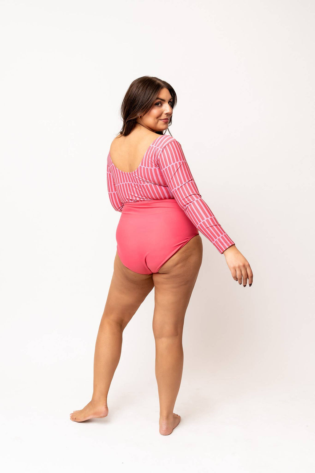 Pink Stripe Scoop Neck Rashguard Swim Top