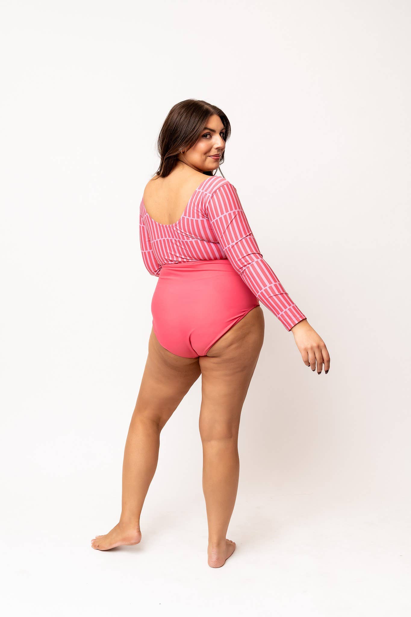 Pink Stripe Scoop Neck Rashguard Swim Top