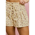 FLORAL PRINT DENIM PINTUCK ELASTIC WAIST SHORTS
