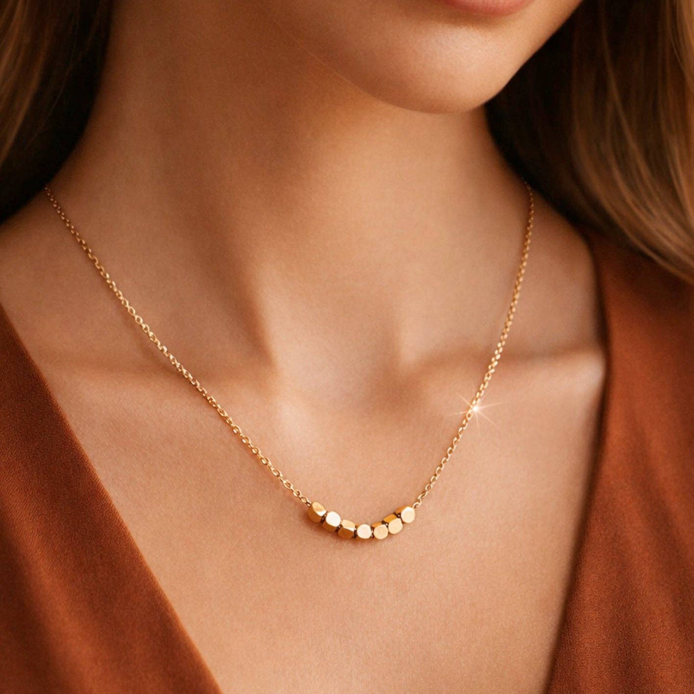 18K Gold Plated Waterproof Stainless Steel Chain Necklace - 6998