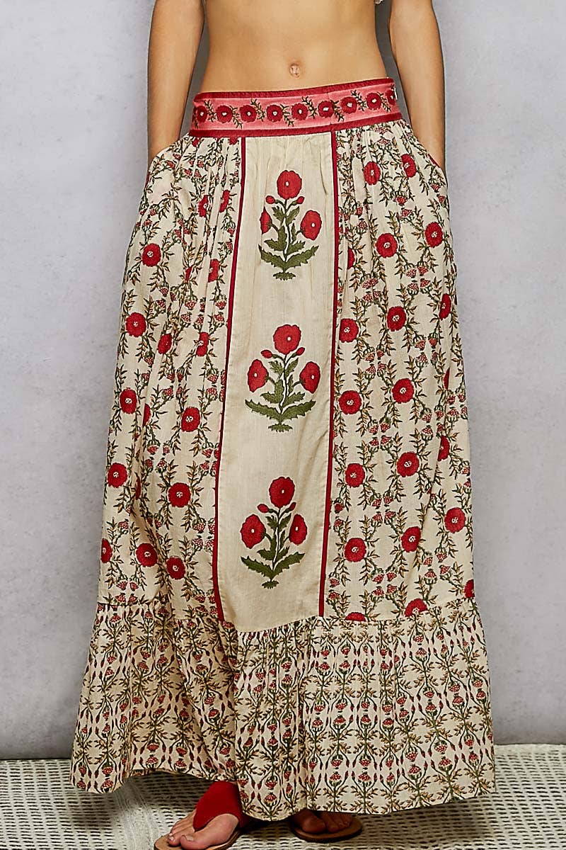 Floral Pattern Printed Woven Maxi Skirt