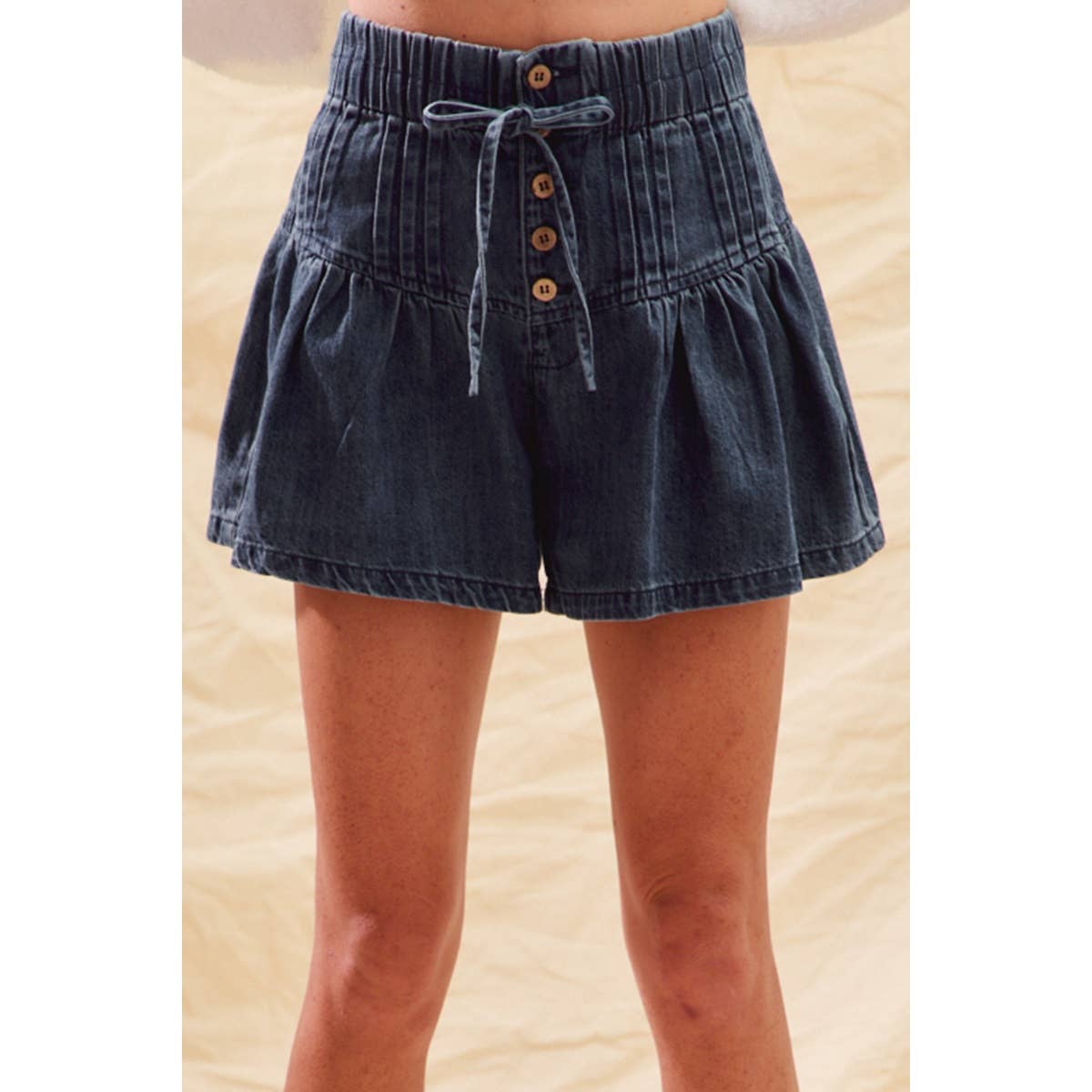 FLARED DENIM SHORTS WITH ELASTICIZED WAIST