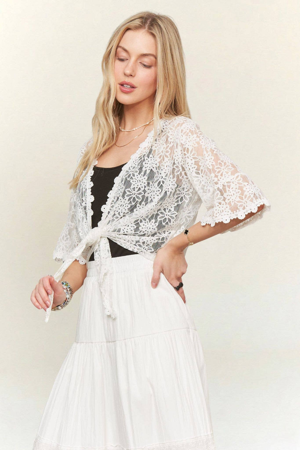 3/4 SLEEVES FLORAL LACE KIMONO CARDIGAN-CET4000