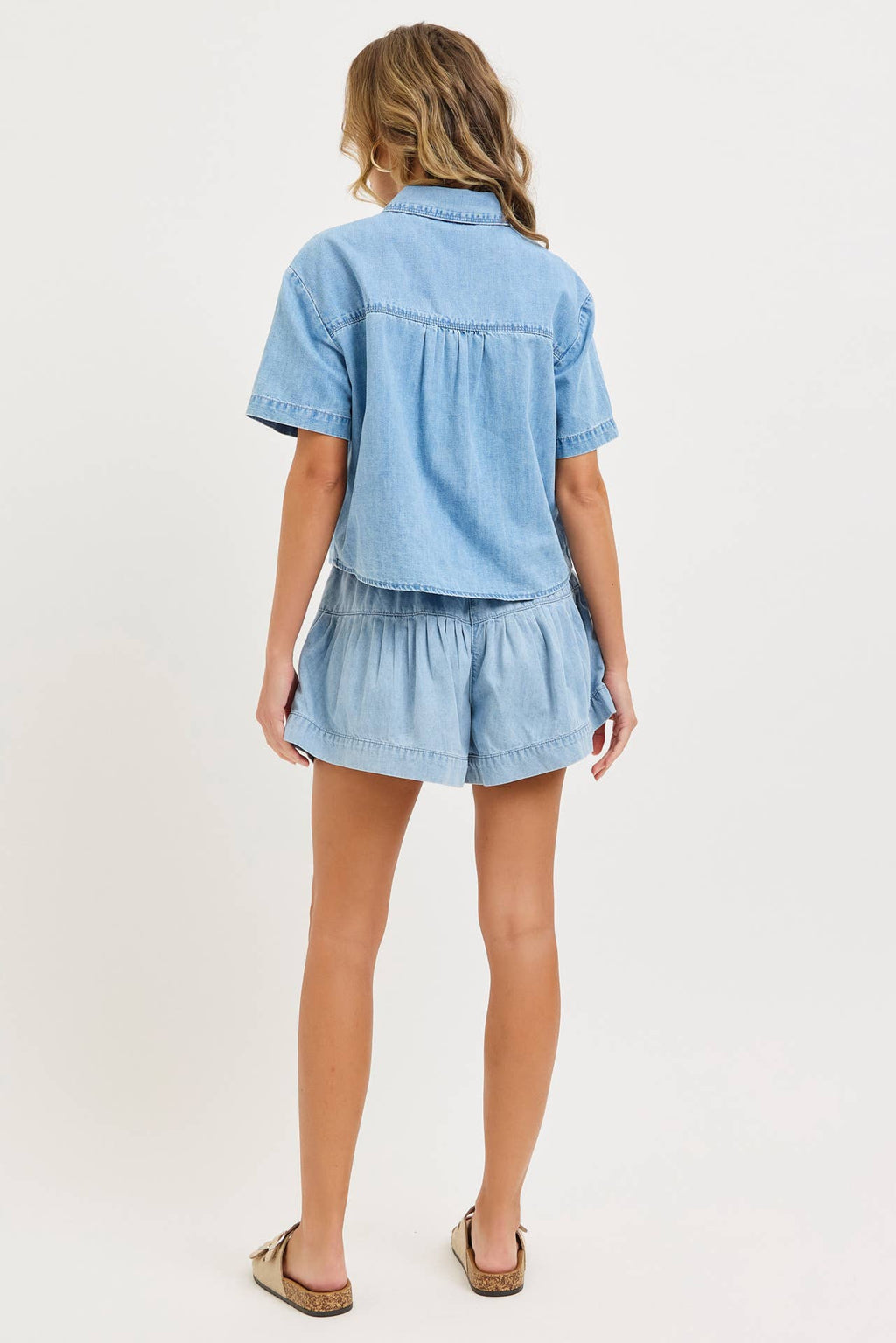 Button Front High Rise Denim Shorts