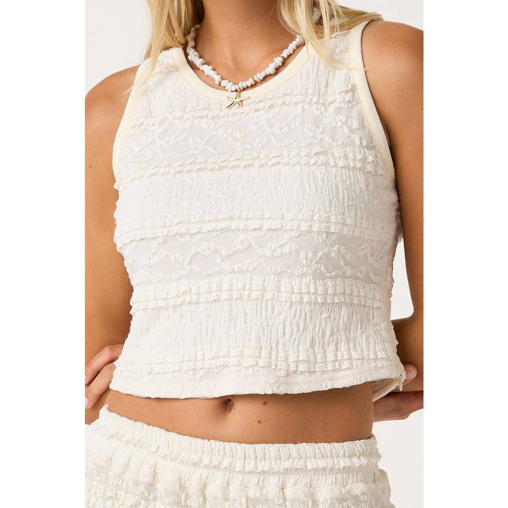 LACE RUFFLE CROPPED TANK TOP
