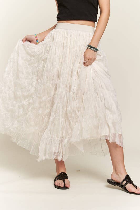 ELASTIC WAIST CLOUD FLUFFY MAXI SKIRT - CES3645