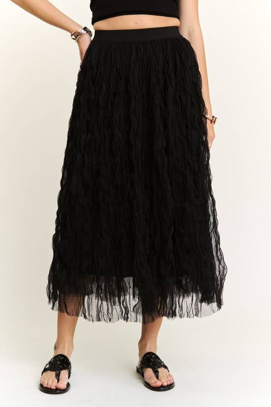 ELASTIC WAIST CLOUD FLUFFY MAXI SKIRT - CES3645