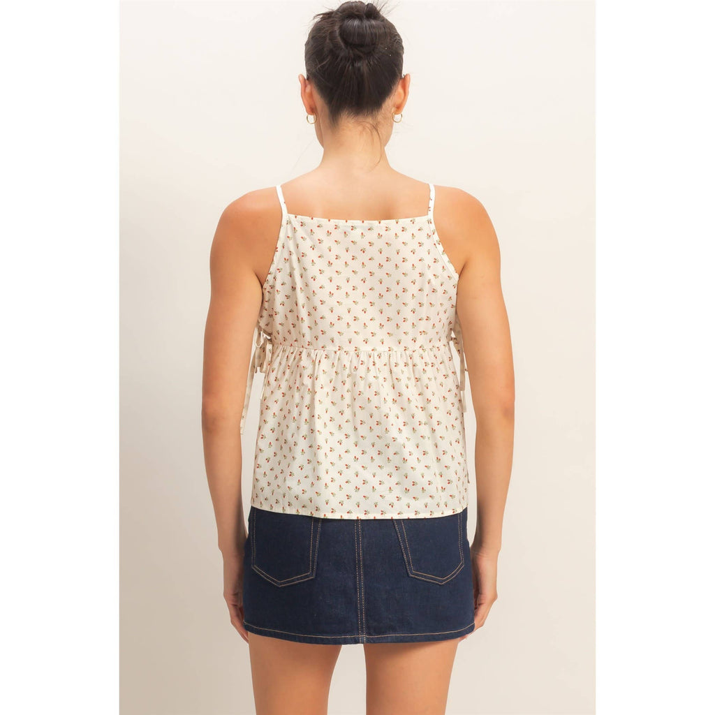 Strawberry Print Tie-Side Cami Top
