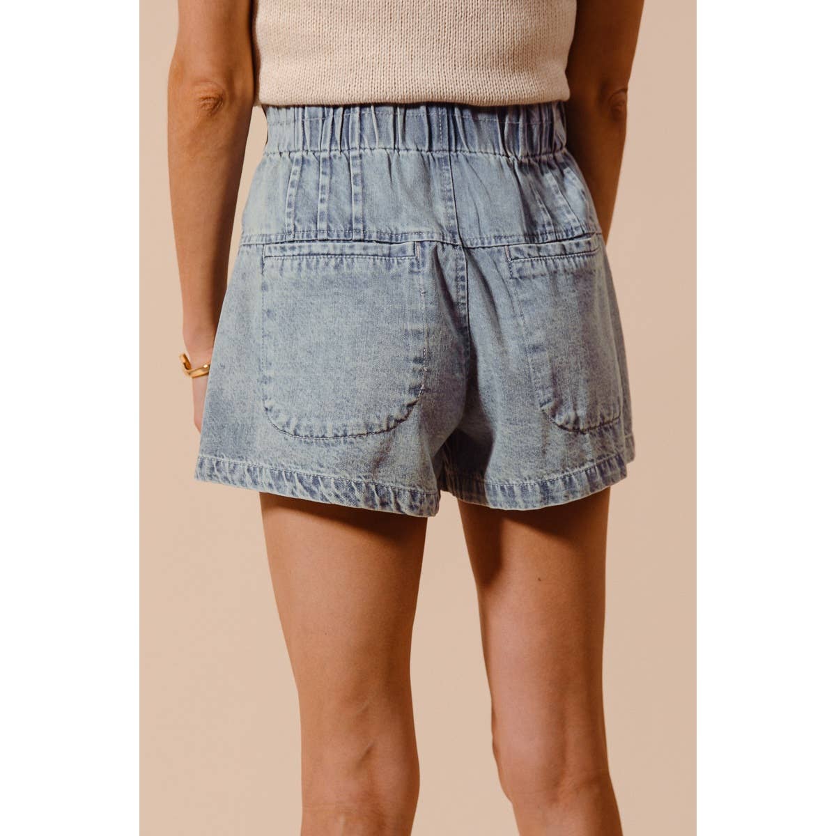 FLARED DENIM SHORTS WITH ELASTICIZED WAIST