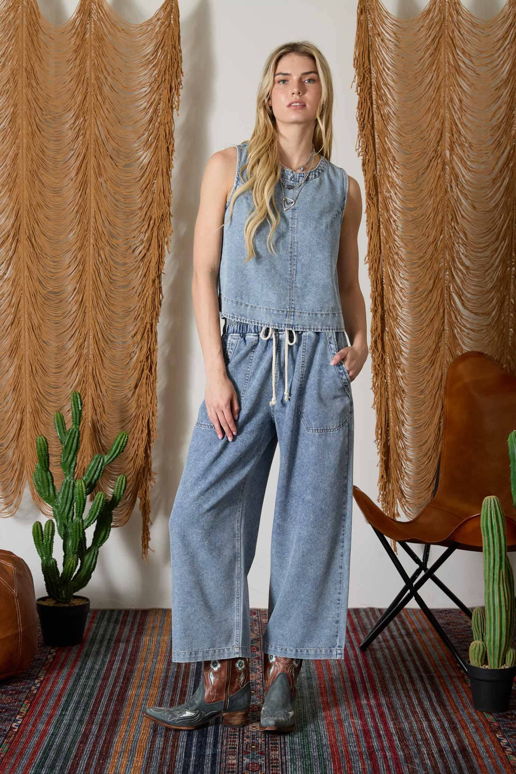 Denim Back Button Topp