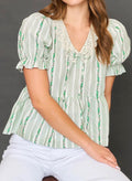 Floral Stripe Lace Collar Top