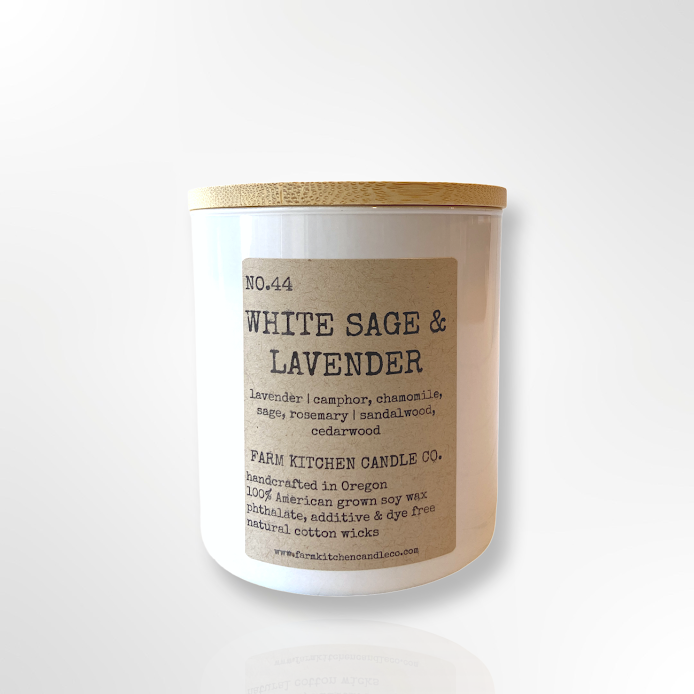 White Sage & Lavender Soy Candle | White Jar | 8 oz