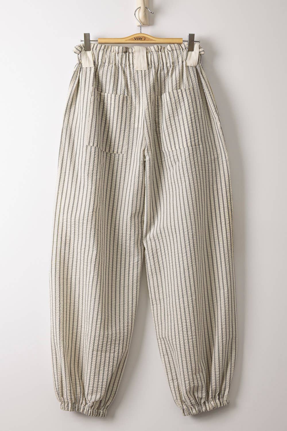 NP71004-Bow Detail Stripe Textured Woven Pants