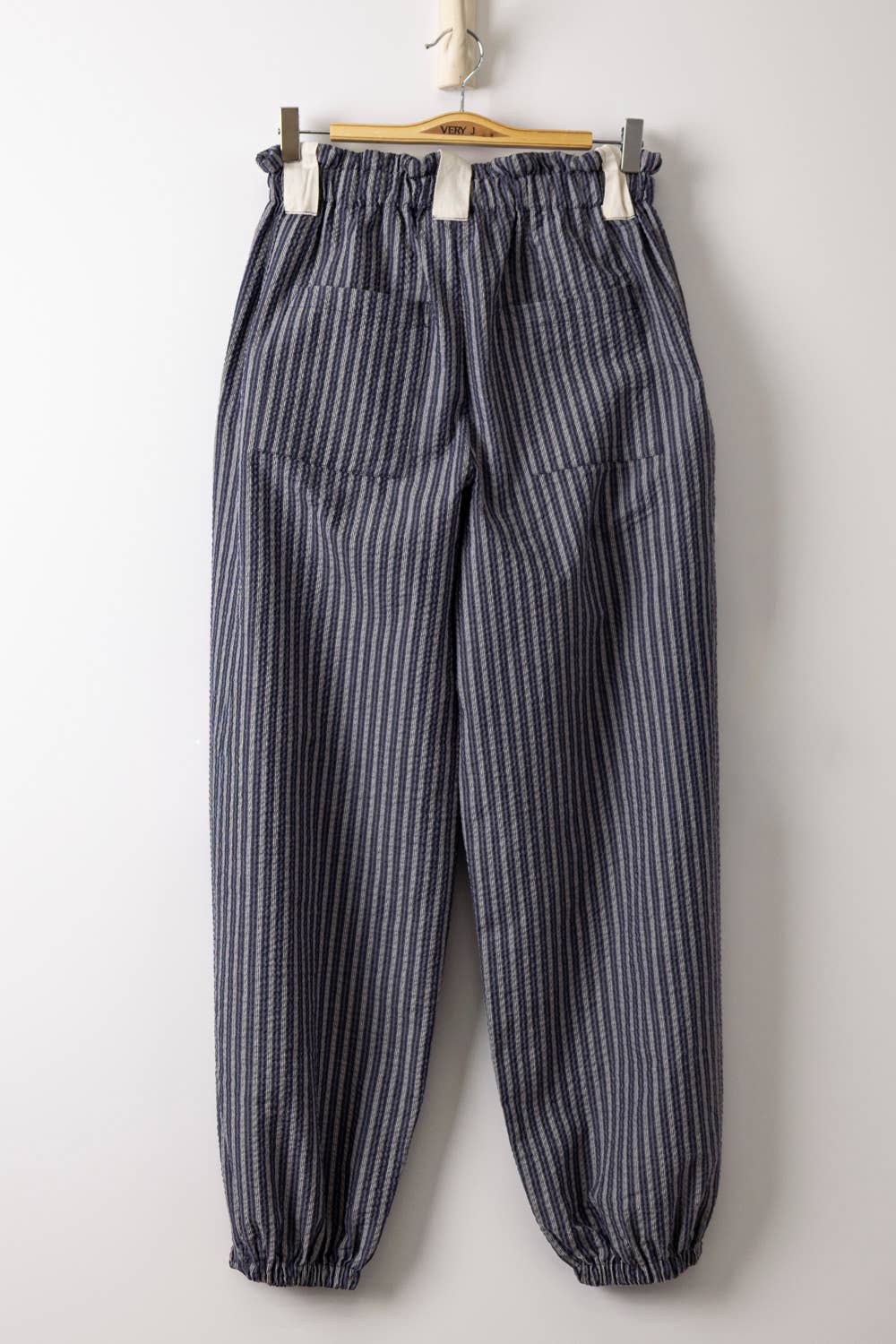 NP71004-Bow Detail Stripe Textured Woven Pants