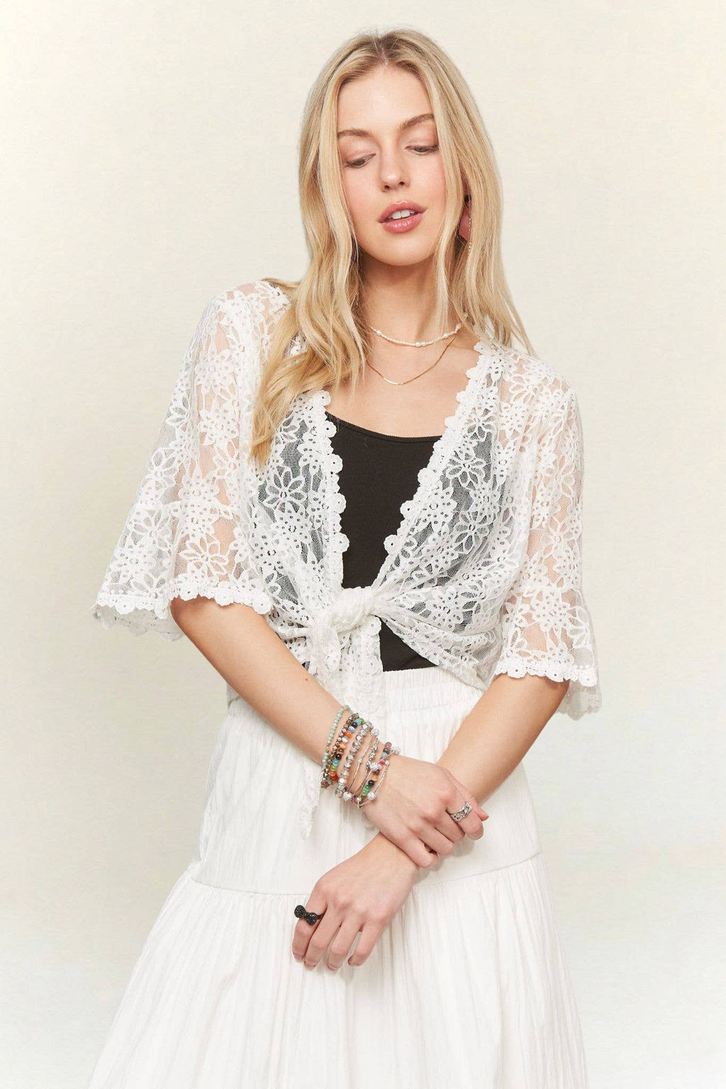 3/4 SLEEVES FLORAL LACE KIMONO CARDIGAN-CET4000