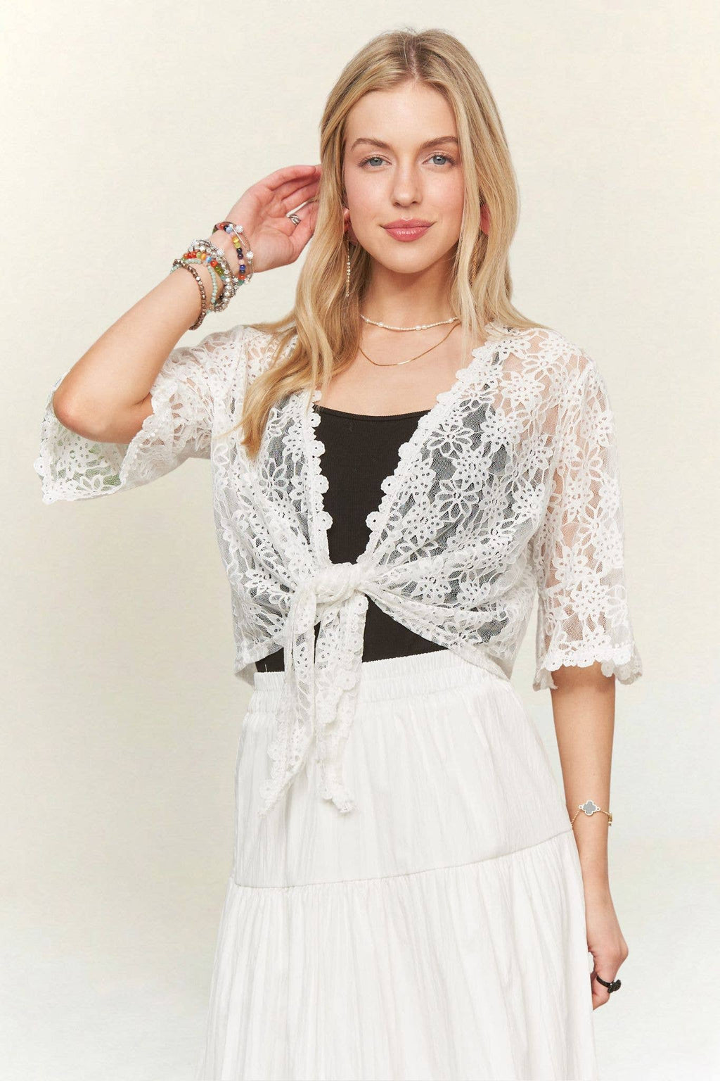 3/4 SLEEVES FLORAL LACE KIMONO CARDIGAN-CET4000