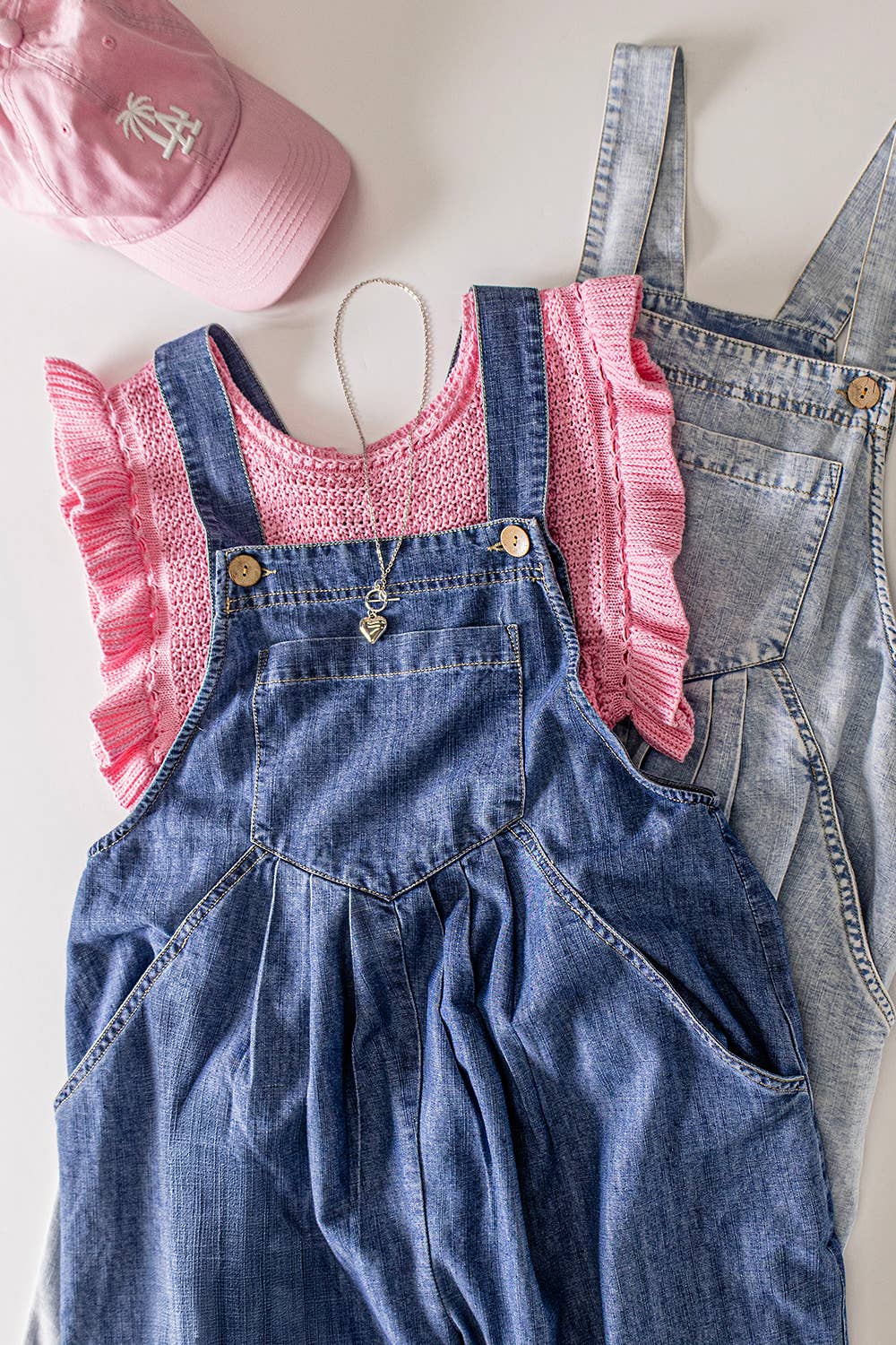 Washed Chambray Casual Wide Leg Jumpsuit