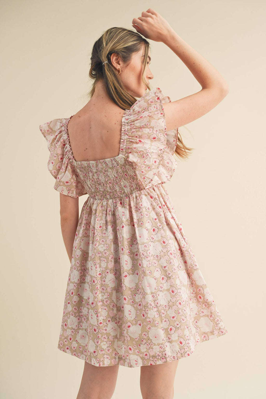FLORAL PRINT RUFFLED FLUTTER SLEEVE MINI DRESS MDR3057