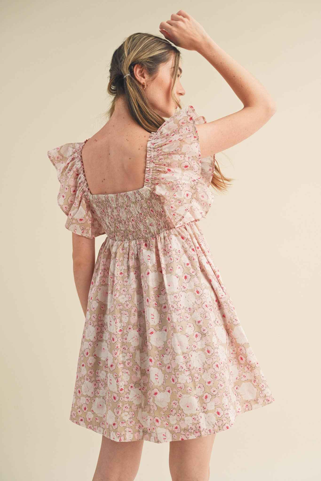 FLORAL PRINT RUFFLED FLUTTER SLEEVE MINI DRESS MDR3057